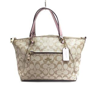 Auth COACH Prairie Satchel Polished Pebbled Leather 79998 Beige Light Pink PVC